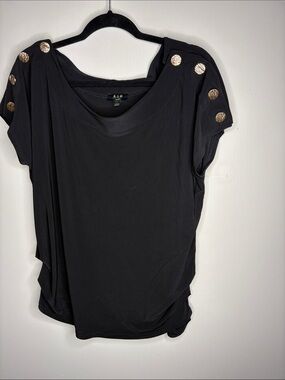 A.L.C. Black Short Sleeve Top with Gold Disc Accents
